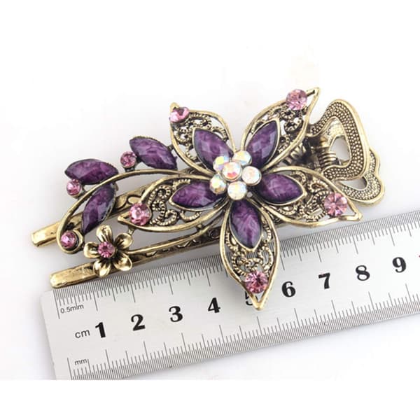 Hårklipp, Lilla Blomst Krystall Hårklipp, Glitrende Rhinestones