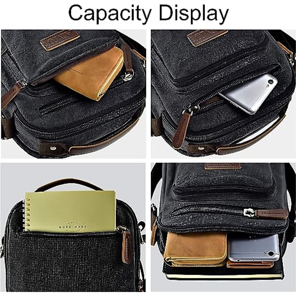 Messenger taske til mænd, Canvas Crossbody skuldertasker Vintage Sat