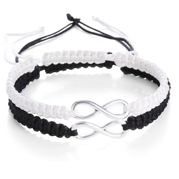 2PC/Set Rostfritt Stål 8 Oändlighet Par Armband Flätad Läder