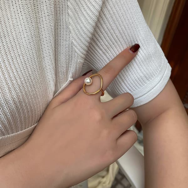 Guld Åben Faux Perle Ring, Dame Ring