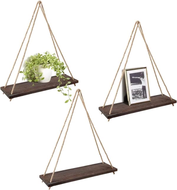 Træ hængende hylder til væg Boho Decor Swing Rope Rustic Floati
