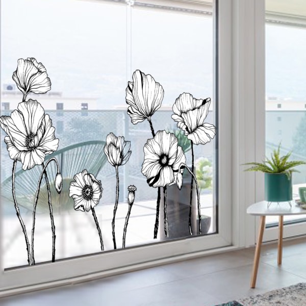 Svart vallmo blomma väggdekaler blommig väggkonst klistermärken sovrum L