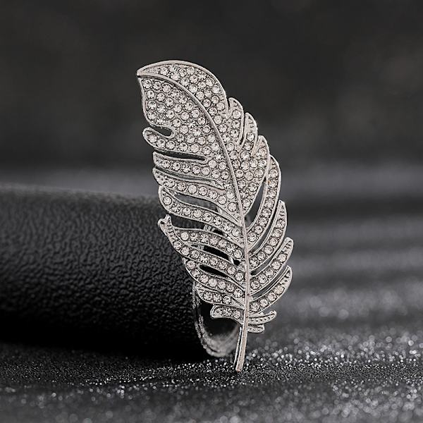 Silver strass fjäder brosch dam hög kvalitet koreanska tempe