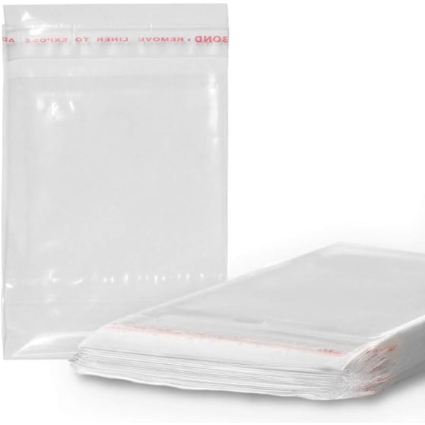 One set of 100 clear cellophane plastic bags with adhesive closur