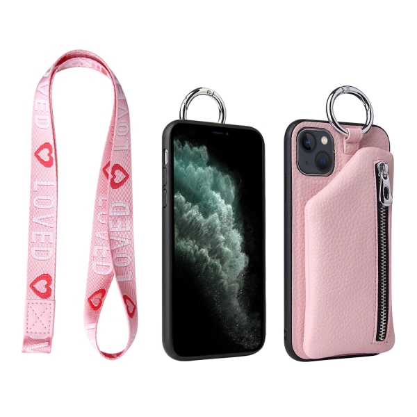 Lompakkokotelo iPhone 13 -kotelo, iPhone 13 -kotelo, vaaleanpunainen
