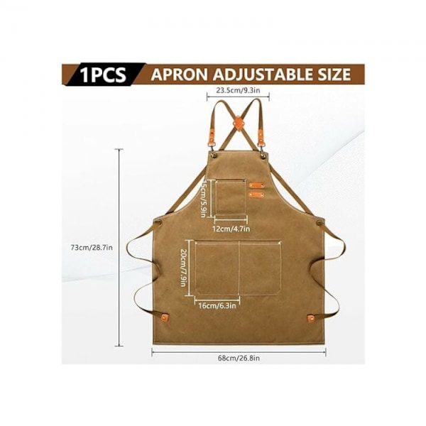 Arbeidsforkle for menn/kvinner, kjøkkenverktøyforkle med justerbar kryssrem i lerret