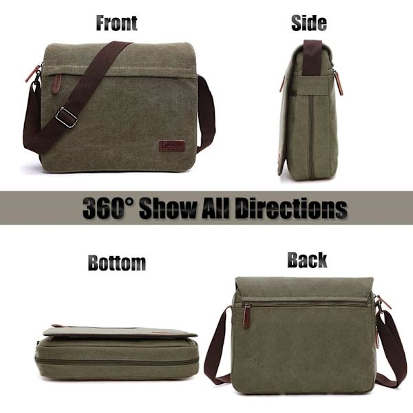 Herr axelväska, canvas crossbody väska, 13,3 tum laptop väska,