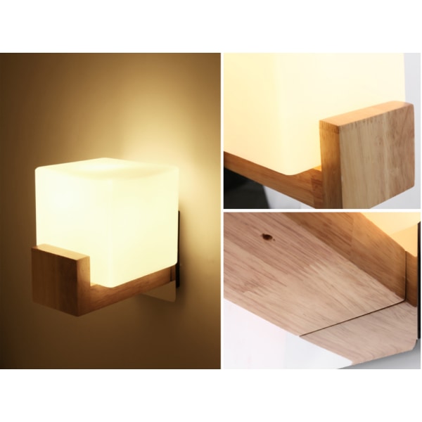 Nordisk vägglampa i massivt trä, kreativ sänglampa, enkel och modern g