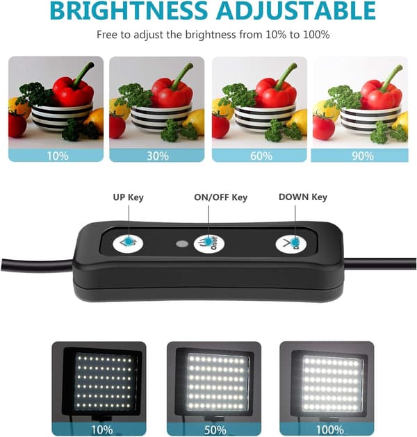2 stk. USB 5600K dimbar LED-videolys med justerbart stativ