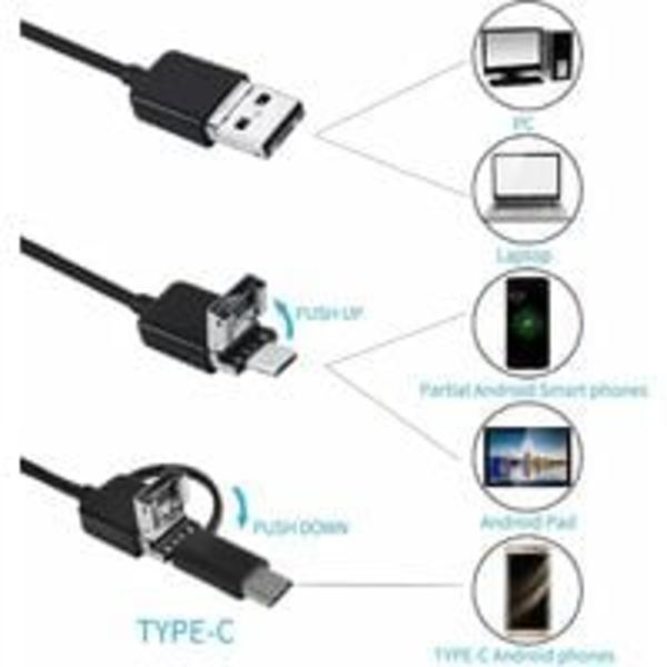 1PC USB-käärmeen tarkastuskamera, 2.0 MP IP67 vedenpitävä USB C -pää
