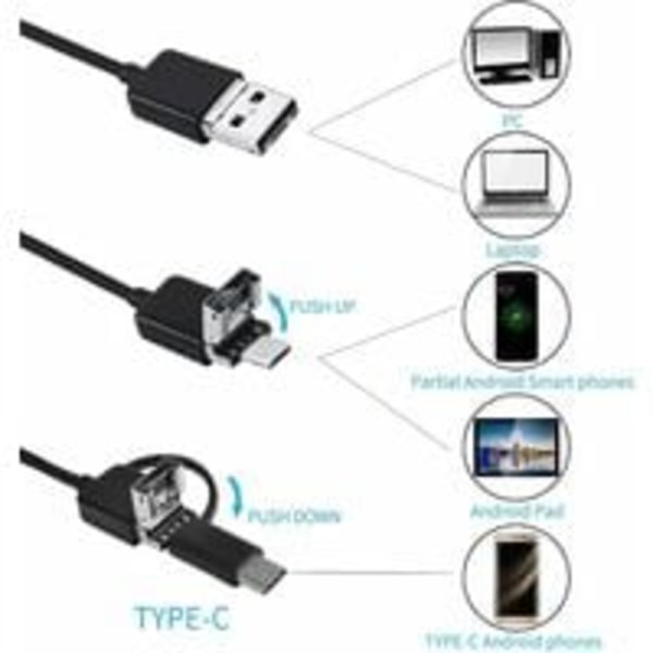 1PC USB Snake Inspection Camera, 2,0 MP IP67 vattentät USB C-ände