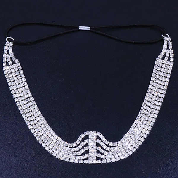 Krystall Elastisk Hodebånd Sølv Stretch Rhinestone Hårbånd Brid