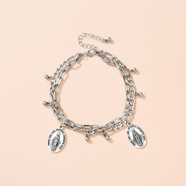 Kvinnors silverfärgade metallkedja fotlänk armband charm hiphop-smycken