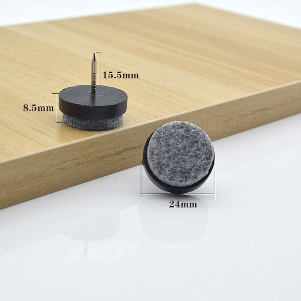 50 stk. 24 mm sorte filtglidepuder, opbevaringsboks med træ