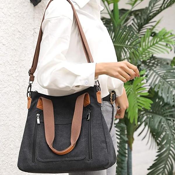 Kvinder Lærred Tote Taske Arbejde Skulder Crossbody Taske Vintage Mul