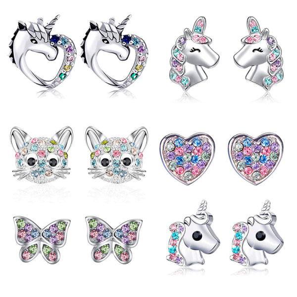 Nye Unicorn Cat Love heart Rainbow øreringe, Børnetilbehør