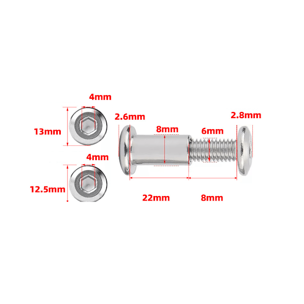 12 stk. M6 x 20mm forbindelsesskruer, boltede forbindelsesskruer, sekskantede hoveder