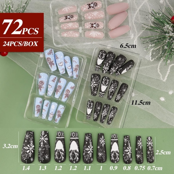 72pcs Christmas False Nails Ballerina Nail Long Full Cover Artifi