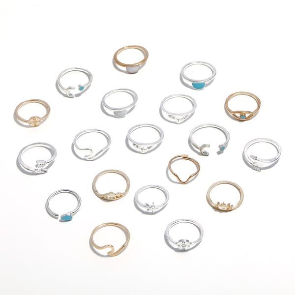 Boho Retro Stackable Rings Sets för tonåringar flickor kvinnor, Peak Sea Wa