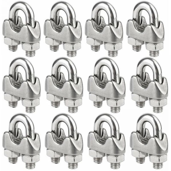 （M4）12 stk. Rustfrie Wire Rope Klemmer for 4 mm Diameter Wire Rope