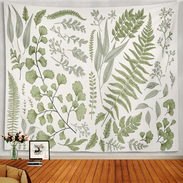 Botanisk Polyester Stof Gobelin Blomster med Grøn Hvid Sprin