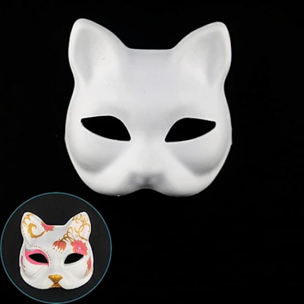 Kattmask, 3 st masker vita kattmasker tomma DIY Halloween-mask djurhalvmasker maskerad cosplay-fest