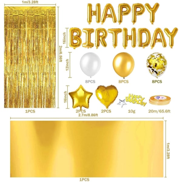 Fødselsdagsfest dekoration Guld Ballon Happy Birthday Banner Kit,