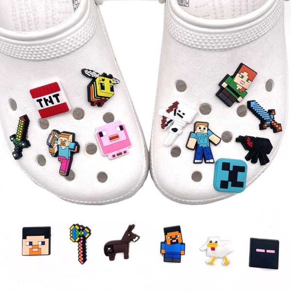 18 st Minecraft-tema Crocs-sko dekorationer charms DIY Clog