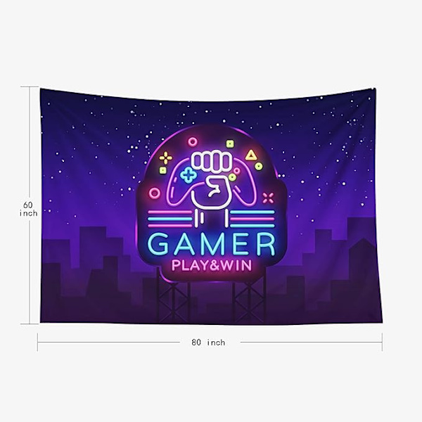 Gamer Play Win Logo Neon Sign Template Spill i stil med spillkveld