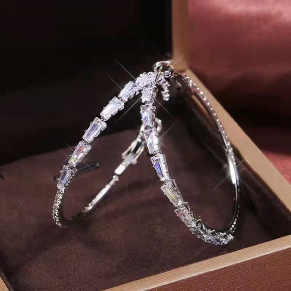 Silver Post Cubic Zirconia Hoop Earrings 45mm