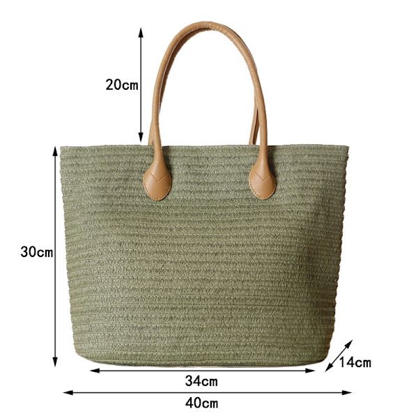 Halm Rattan Dam Tote Sommar Strand Axelväska Medium Storlek
