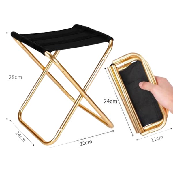 28*24*22cm Mini Bærbar Foldbar Stol Guld med Pose, Ultralet Com