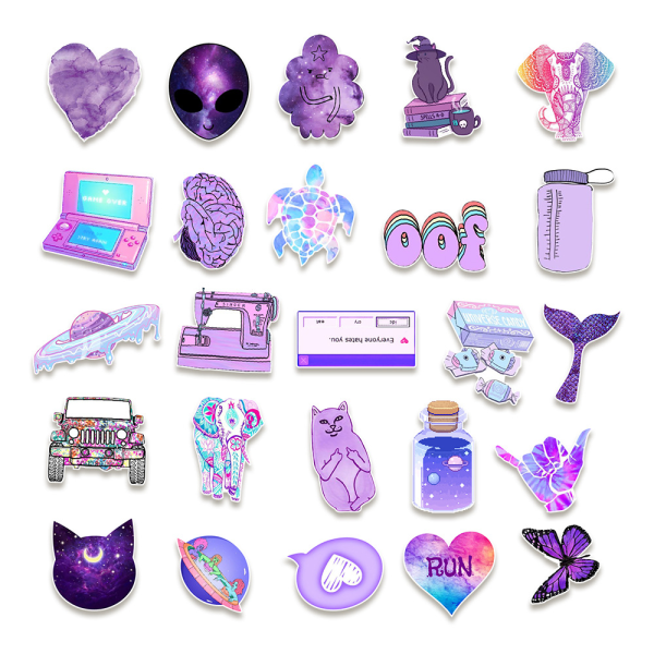Purple Tarrat 100 Pack Hauskoja söpöjä tarroja teini-ikäisille, tytöille, mainos