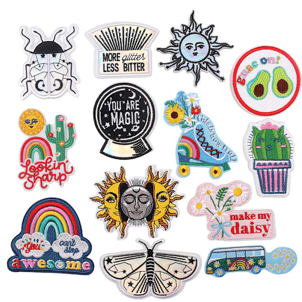 13 stk. Badge udsøgt sol kaktus broderet stof patch klud