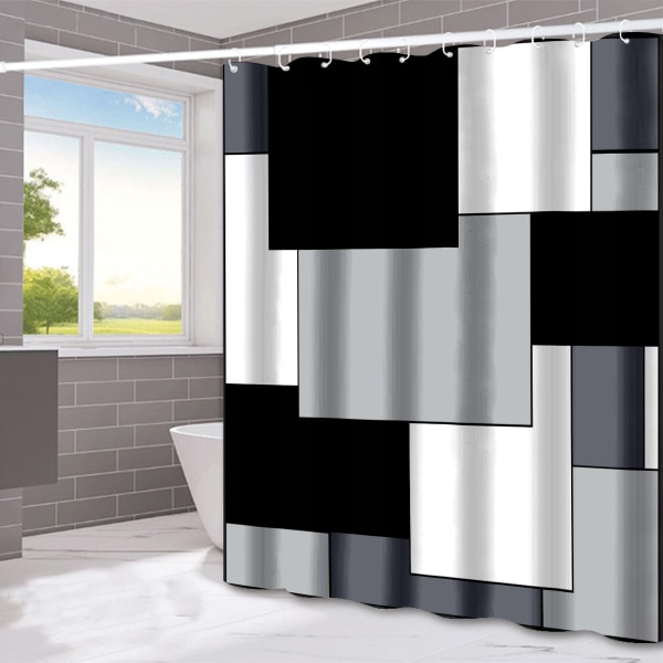 Svart duschdraperi Modernt duschdraperi Set Svart och vit Sh