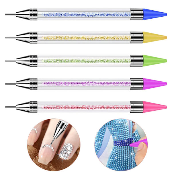 5 stk Rhinestone Point Pen, Dobbelthode Rhinestone Gem Crystal Stu