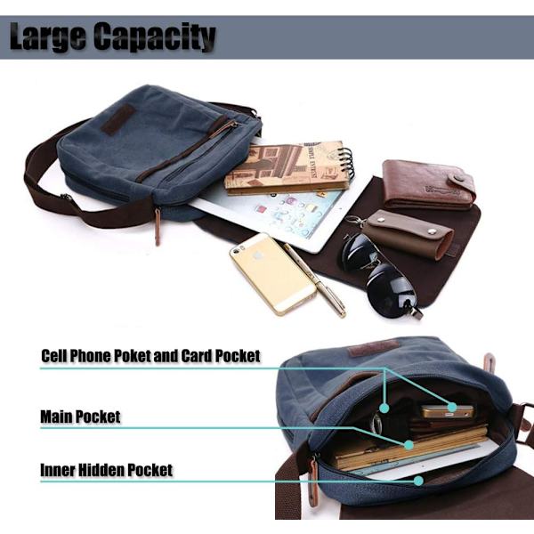 Herr axelväska, canvas crossbody väska, 13,3 tum laptop väska,