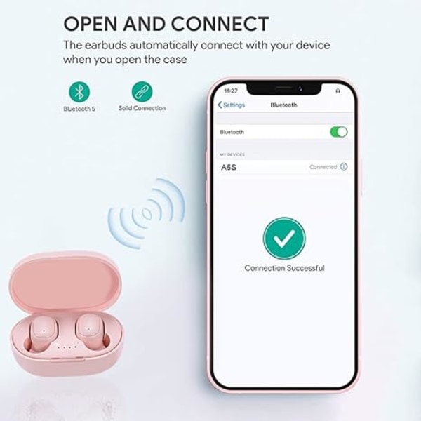 Trådløse ørepropper Bluetooth rosa