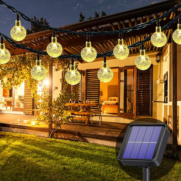 Utendørs solcellelyskjede, 50 LED, 8 moduser, krystallkule, vanntett