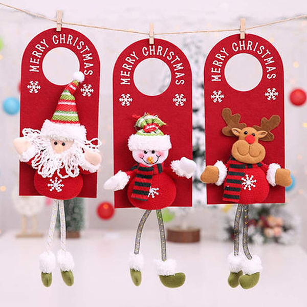 3 st juldörrhängen, tomte juldekorationer, snögubbe