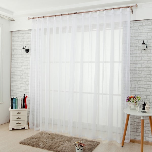 White Semi Sheer Curtains 84 Inch Length Window Curtain with Grom