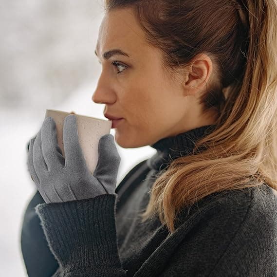 1 par grå dame vinter varme handsker touch screen handsker med tekst