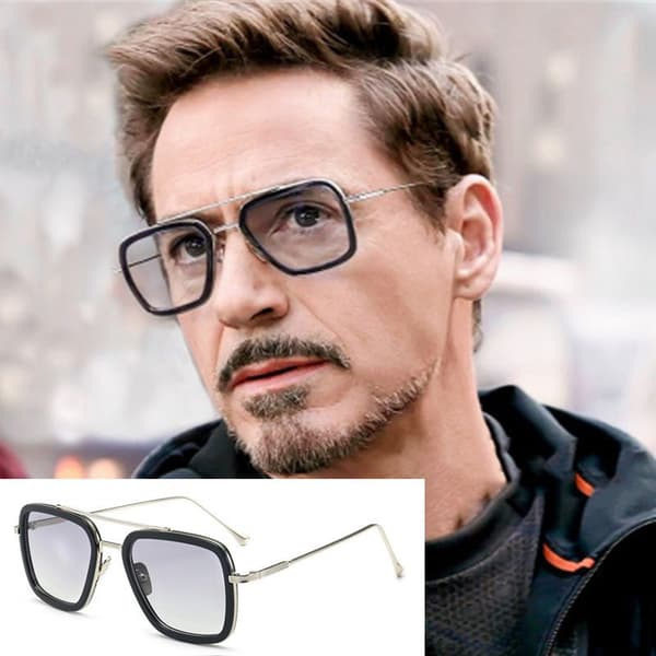 Sølvramme Sorte Linser Unisex Marvel Avengers Iron Man Firkant