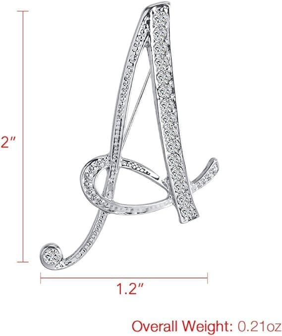 Initial Brev A Brosche Til Kvinder, Sølvbelagt Metal Rhinestone