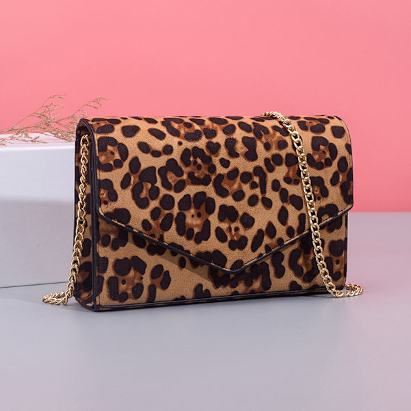 Leopard Kuvert Aften Clutch Dame Kæde Skuldertaske