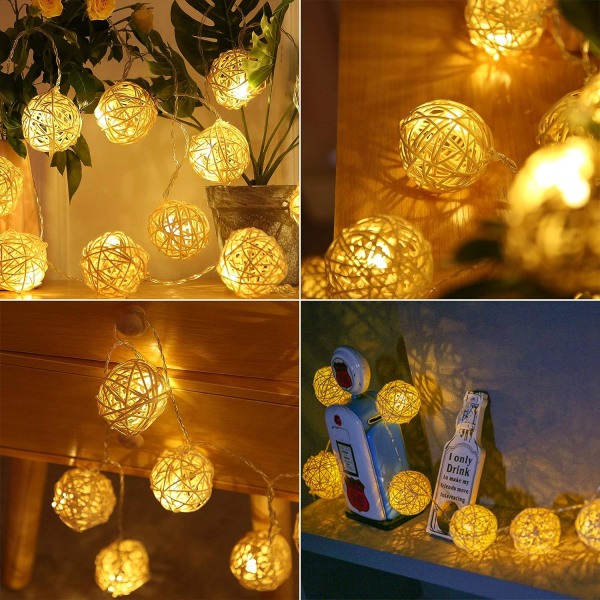 Batteridriven 20 LED-slingljus, 8,2 fot 20 Globe Rattan Ball