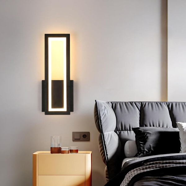 Moderne Svart Akryl Vegglampe, Tri-Color Vegglampe for Soverom, Stue, Gang, Trapp, 32CM