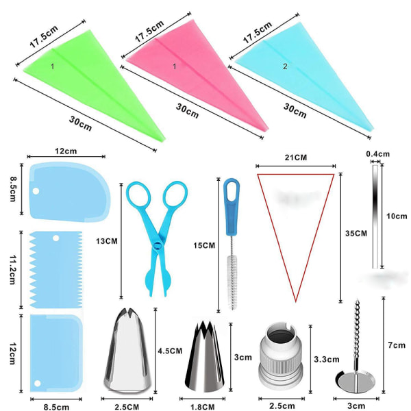 Konditorsprøytepose i rustfritt stål med 72 deler