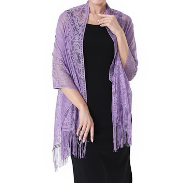 180 cm lila dam spets sjal med tofsar, mesh mesh fr