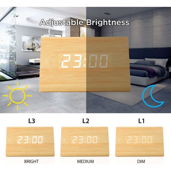 Wooden Wood Clock , 2021 ny versjon LED-alarm digital skrivebordsklokke
